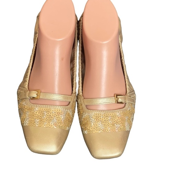 TOD'S Gold and Sequin Square toe flats size 8 - Picture 2 of 15